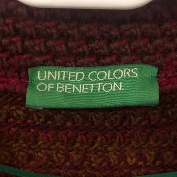 Benetton Y2k Chunky Ribbed Red Burgundy Wool Sweater button up cardigan size M - Picture 6 of 12